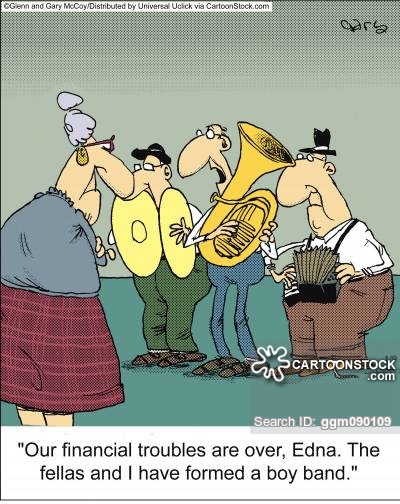 'Our financial troubles are over, Edna. The fellas and I have formed a boy band.'